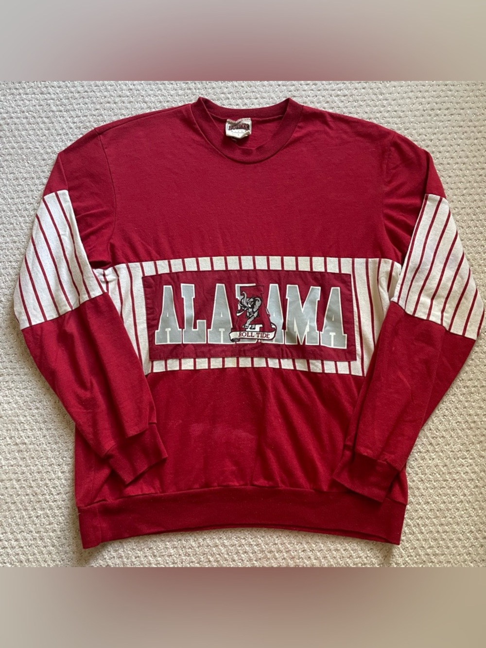 Vintage Alabama Crimson Tide Retro Striped Long Sleeve T Shirt Logo 90s Nutmeg